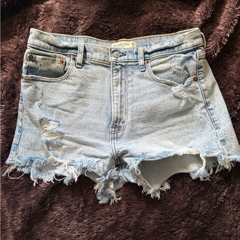 Abercrombie The Mom Short High Rise Light Blue Denim Shorts Size 29